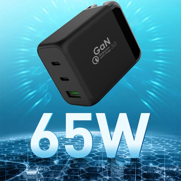 3 Port GaN USB Charger 65W USB C Wall Charger Adapter For MacBook