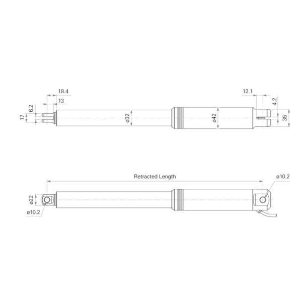 Slim Inline Linear Actuator 3000N (675lb) IP69K Waterproof 24V DC