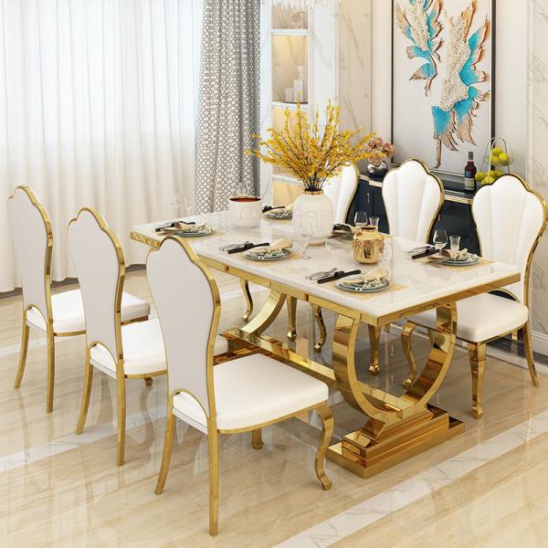 Tabela de jantar de mármore de aço inoxidável contemporâneo para casas modernas