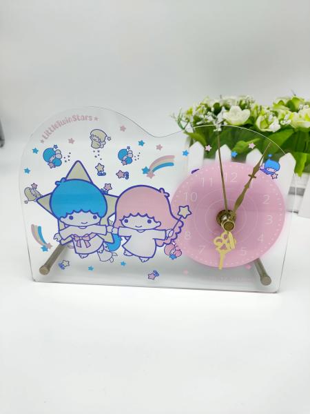 Clear Acrylic Stand Figures Desk Clock Offset Printing Cartoon Characters Style