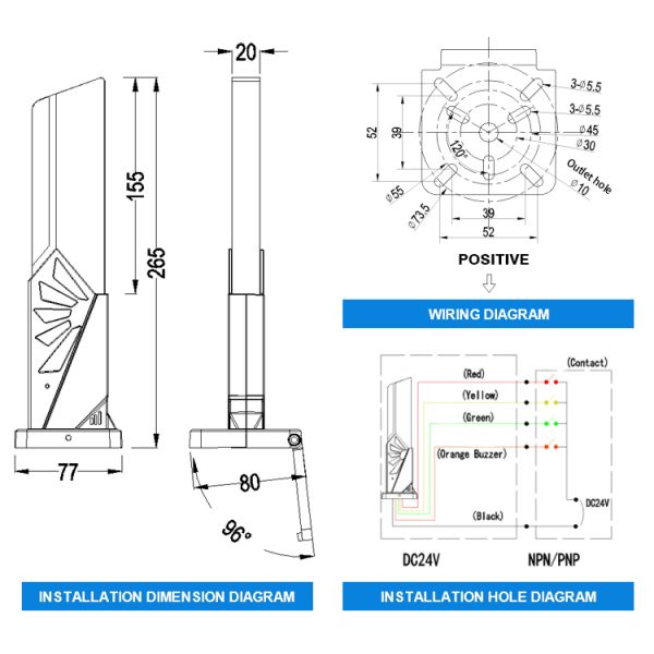 Feu de signalisation à tour LED RYG personnalisé pour matériau PMMA, indice de protection IP50
