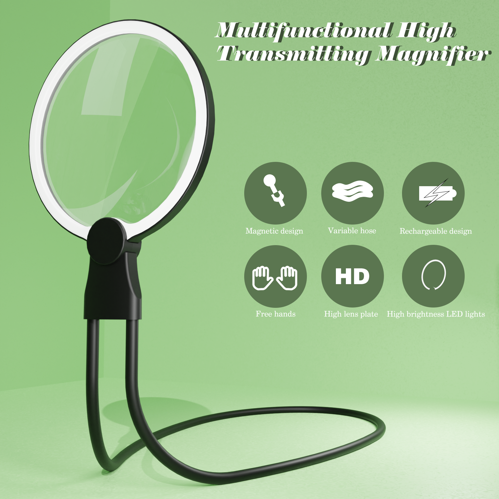 Hands-Free Neck Magnifier with 130 mm Large Bright LED Light for Seniors & Low Vision Flexible for  Sewing Reading Light