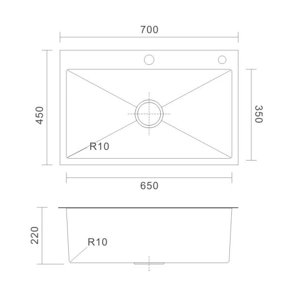 33 Stainless Steel Single Bowl  Kitchen Sinks 18 Gauge Top Mount 70x45