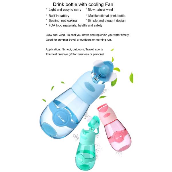 Plastic shaker outdoor sports water cup with mini fan 400ml