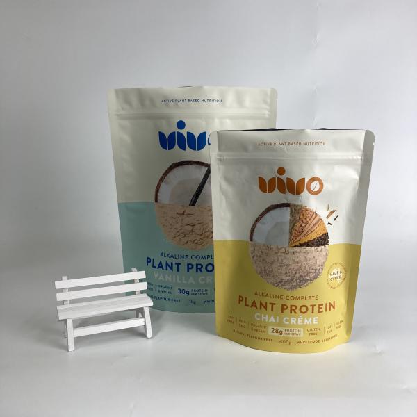 Custom Printed Stand Up Pouches Resealable Plastic Bags for Protein Powder Food Grade Powder Packaging Bags with Aluminum