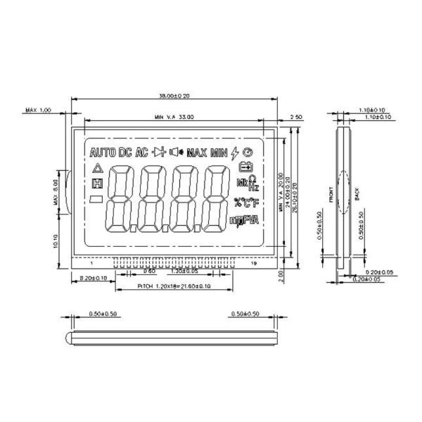Дисплей с положительной передачей 3V TN LCD Семь сегментов
