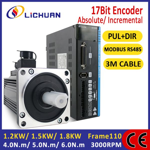 Lichuan AC Servo Motor Drivers Kit A5 Series 4.0N.m 1.2KW 1200W 220V 5A/6A 3000RPM IP65