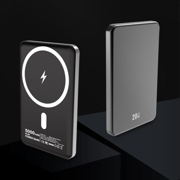 Type C Magnetic Wireless Charging Power Bank Aluminum Alloy Ultra Thin 5000mAh 20W