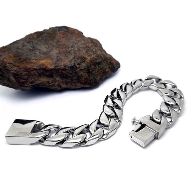 Men's Curb Link Chain Bracelet 316l Titanium Stainless Steel 15mm Width Silver Color(JCE045)