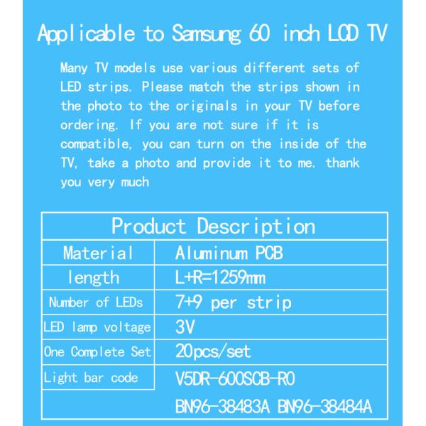 UA60JS7200 UE60JU6800 Samsung TV Backlight UE60JU6870 V5DR_600SCA-R0 BN96-38483A BN96-38484A