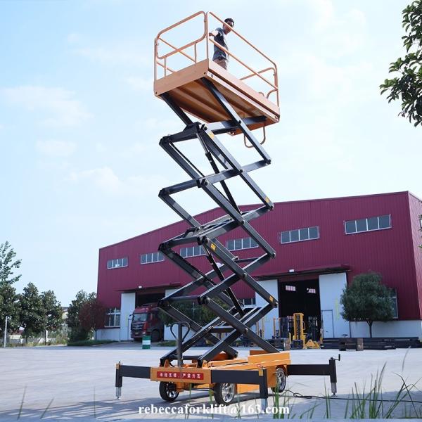 300kg 13m Electric Hydraulic Scissor Lift With Extendable Platform Yellow Black Appearance