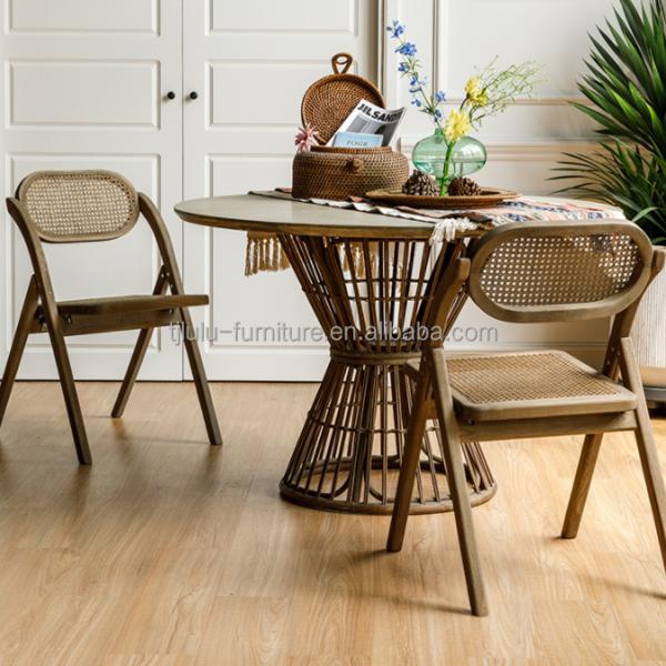Rustic Style Solid Wood Rattan Folding Chairs for Events Optional Colors and Durable Design