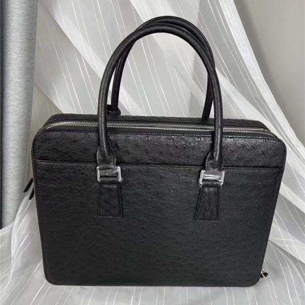 Authentic Ostrich Skin Businessmen Working Travel Purse Laptop Briefcase Genuine Leather Male Large Top-handle Handbag