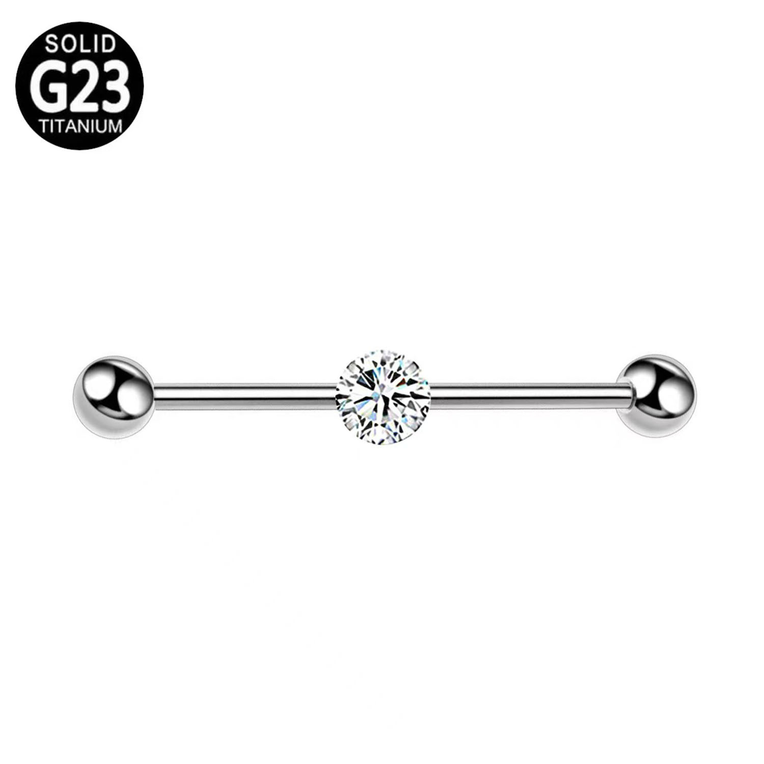 G23 titanium Industrial Barbells ear bridge with Bezel CZ ear bone nail TB0327