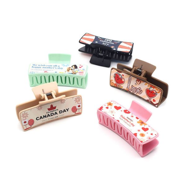 Double Sided Colored Plastic Sublimation Hair Clip With Aluminum Sheet Custom Claw Clip