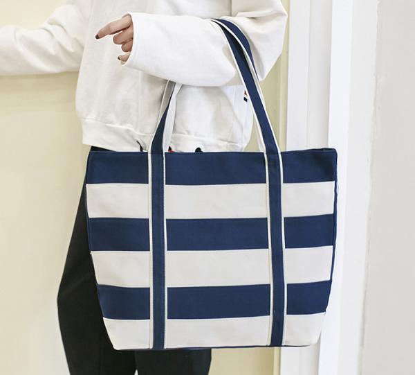 Womens Printed Stripes Casual Large Canvas Bags , Shoulder Tote Bags