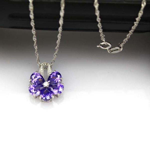 Women Jewelry  Purple Cubic Zircon Flower Pendant Necklace  (PSJ0223)