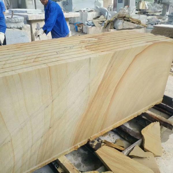 Wooden vein wood grain Sandstone natural sawn cut honed tile slabs