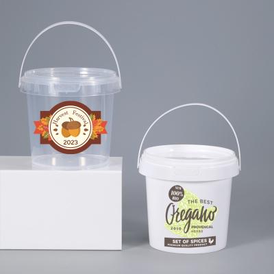 Food Grade PP Beverage Fruit Milk Tea Plastic Bucket Container with Lids and Handle
