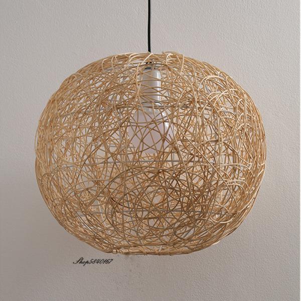 Vintage Rattan Lamp Pendant Lights Farmhouse Style Handmade Restaurant Round Ball Chandelier(WH-WP-50)