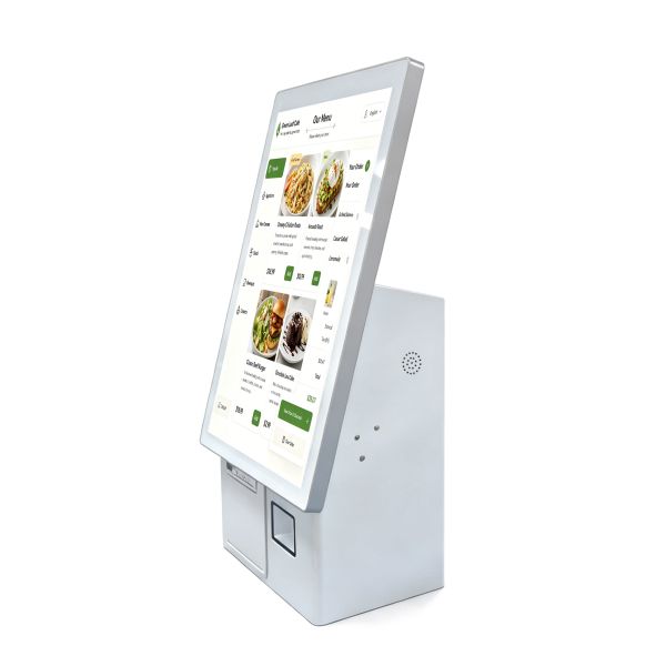 MJK 21.5 Inch Indoor OEM Desktop Payment Kiosk Restaurant Machine White Tabletop Self Service POS Order Terminal Printer