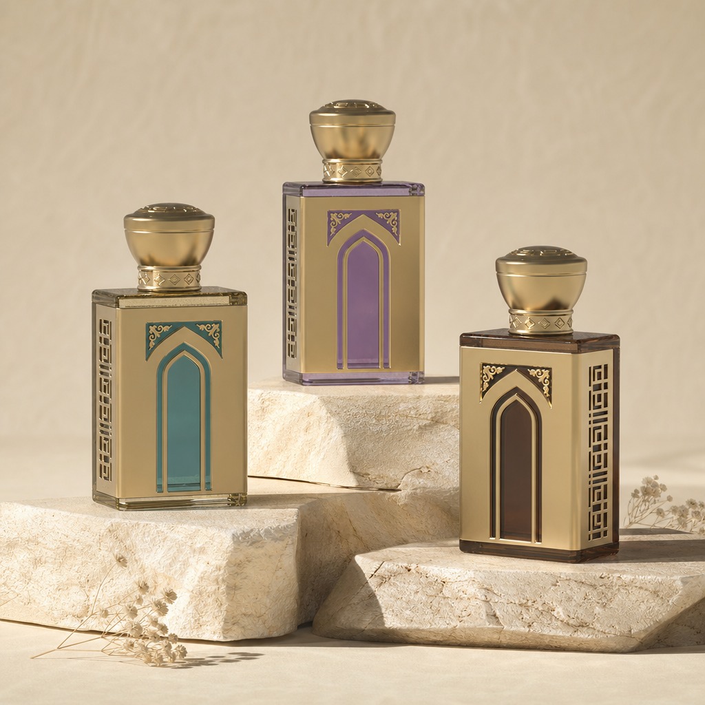 100ml Glass Perfume Bottles Unique Rectangle Dome Metal Cap Empty Spray Crimp Neck