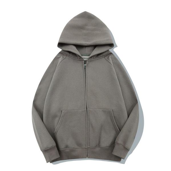 Full Zip Up Hoodie Sweatshirt Brown Blank Plain 100% Cotton Oversized