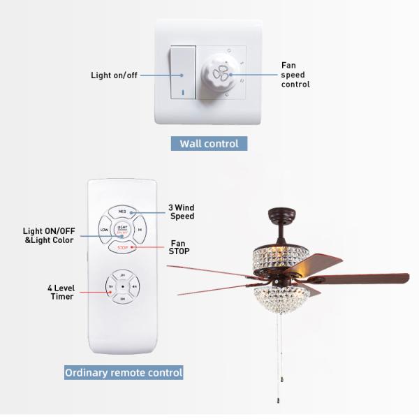 Bedroom AC110V 4100K  Flush Mount Crystal Chandelier Ceiling Fan Remote Control