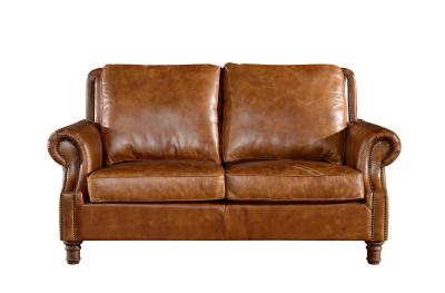 Retro Crack 2 Seater Chocolate Brown Leather Sofa Brass Nails Full Handwork Craft