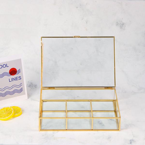 Glass cosmetic storage box lid desktop jewelry accessories beads organizer lipstick compartments shelving tray box