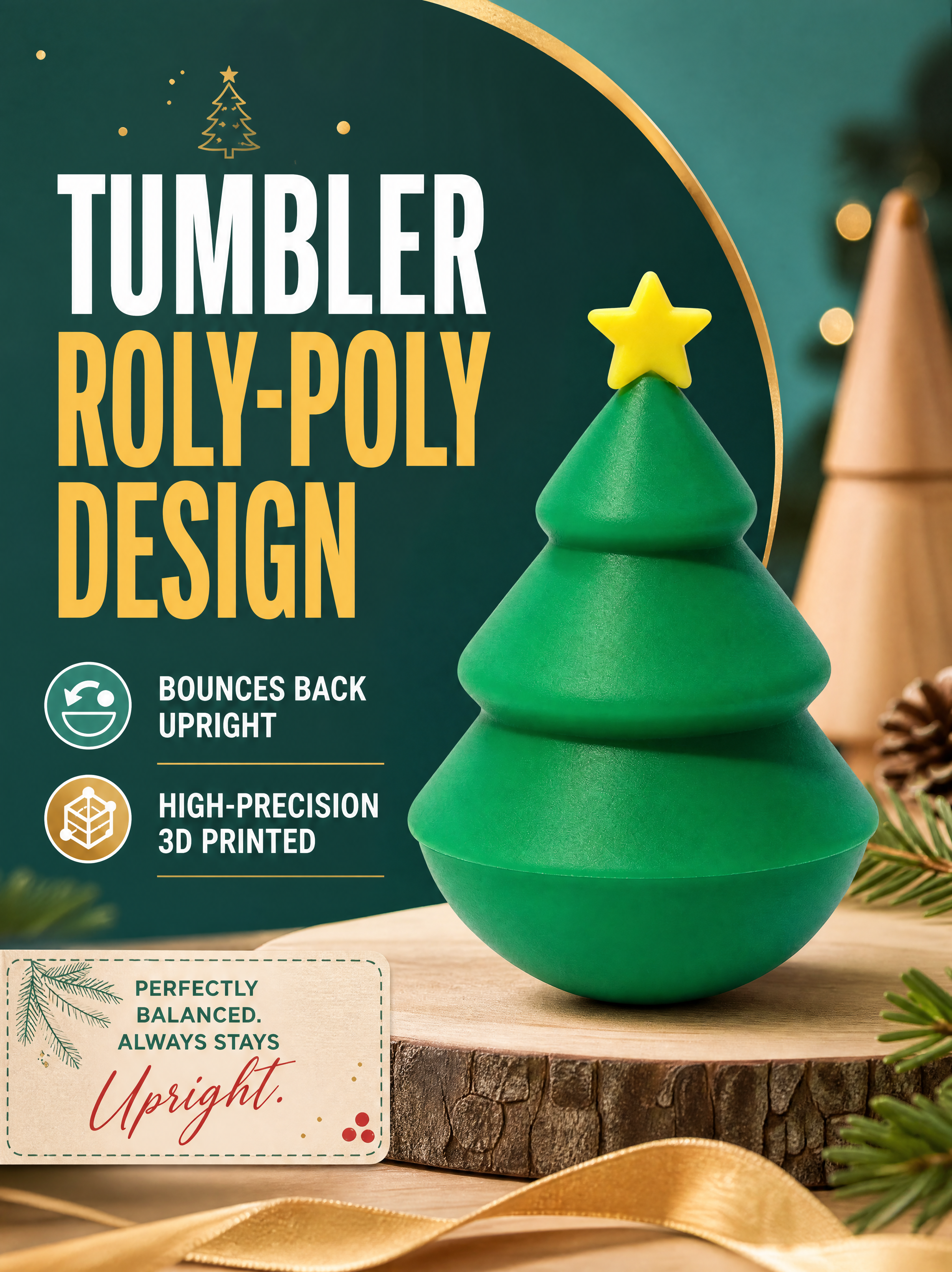 Pine Tree 3D Printed Pet Accessories Removable Fillable Bell Roly Poly Toy