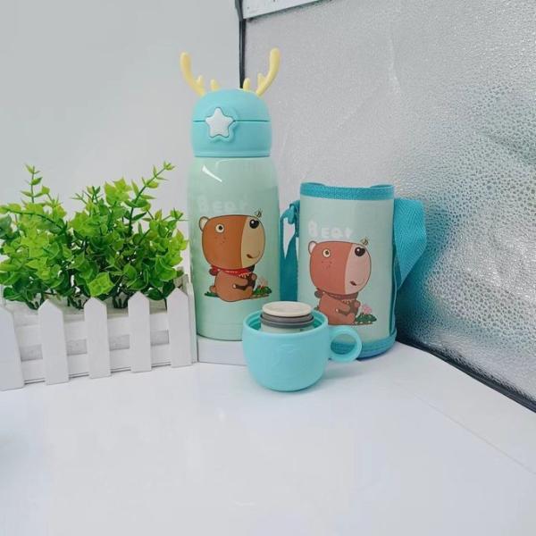 Everyday Delights Stainless Steel Insulated Water Bottle with Cup, Straw and Bag 500ml