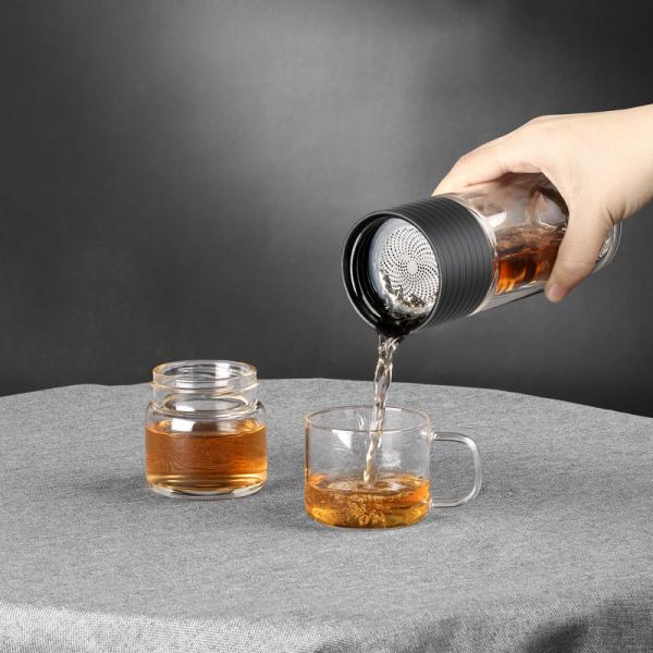 Food Grade Transparent Double Wall Glass Tea Infuser Maker Strainer 238ml