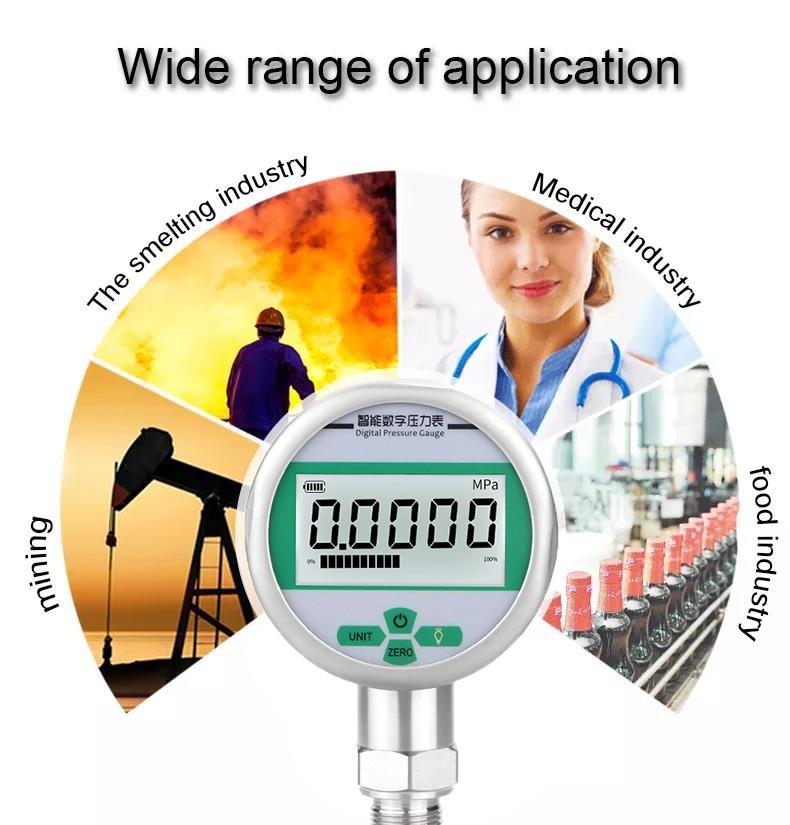 Two Size 7 Batteries 0.4%FS Stainless Steel Digital Pressure Gauge for Water Gas Liquid
