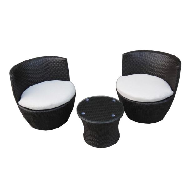 Outdoor Garden PE Round Rattan Furniture 3Pcs Wicker Egg Chairs and Table Set