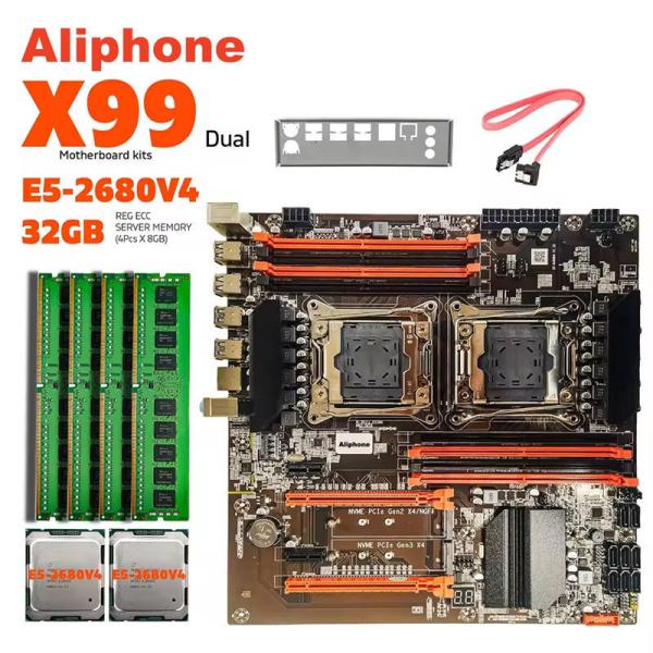 Customized X99 motherboard with LGA2011-3 XEON E5 2680V4 *2 CPU With 4*8GB = 32GB DDR4 2133MHz server memory combo kit