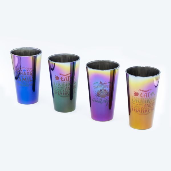 Customizable Thanksgiving Mug with Gradient Electroplating and Decal Fired Design in Glass Material