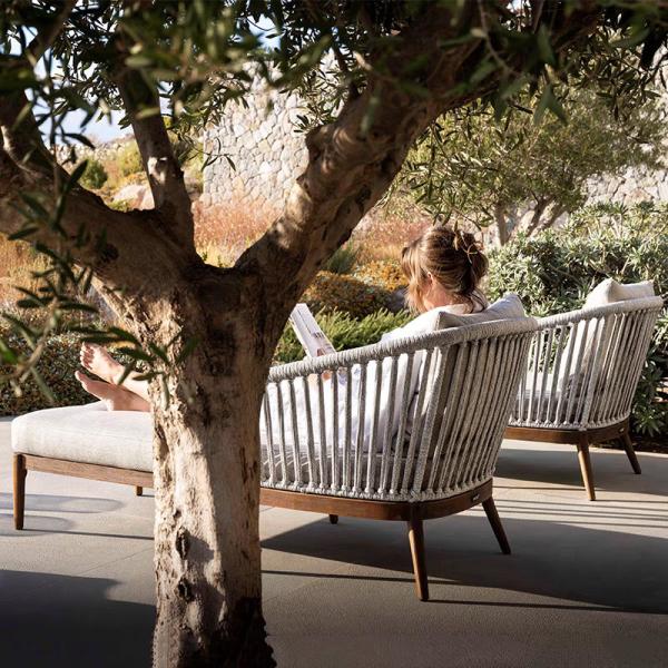Customized Color Teak Weaving Rope Lounge Set for Outdoor Restaurant Villa Furniture Luxury Dinning Set Garden Furniture