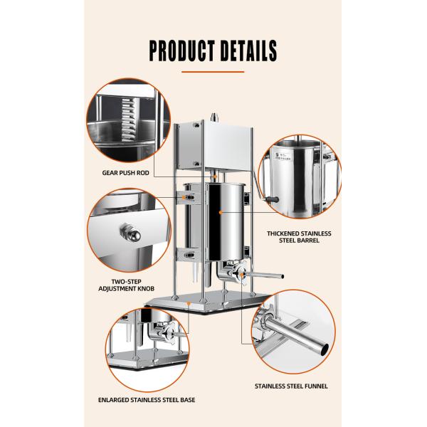 Stainless Steel Sausage Filler for Food Machine Holds 13kg Meat Capacity 15L Capacity