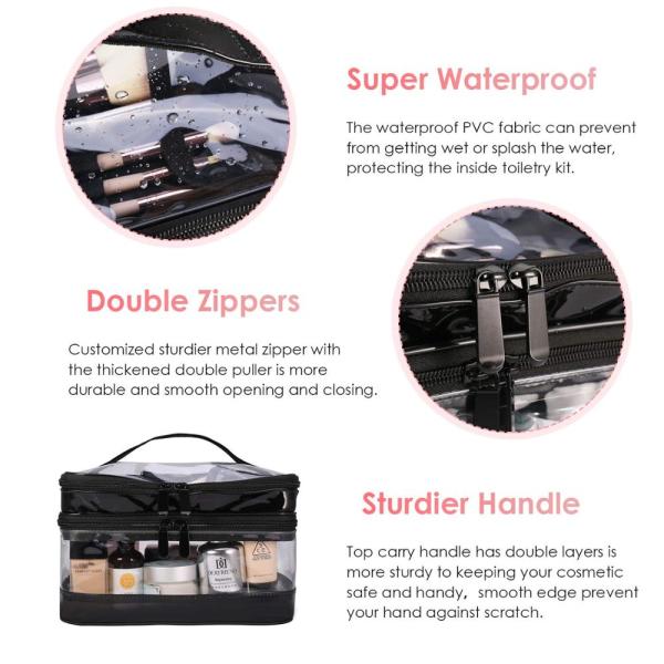 Two Layers Vinyl Cosmetic Bag Portable Transparent
