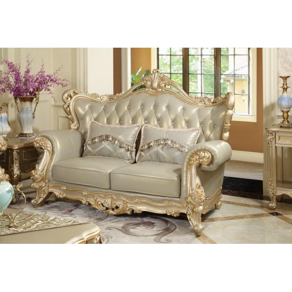 French style Luxury design of Living room Sofa sets 1+2+3 used Beech wood Carving and Import Italy Leather Furniture