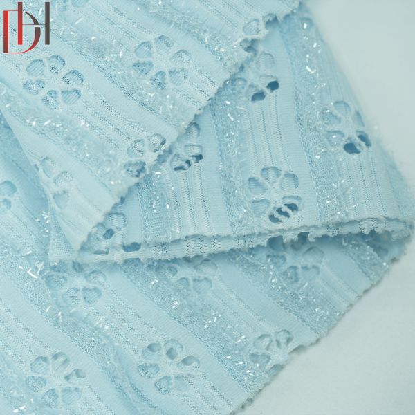 95% Polyester 5% Spandex Jacquard Fabric Customized For Blue Flower Sequin Dress