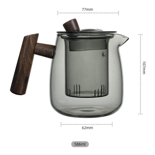 450ml Capacity Glass Tea Pot Borosilicate Tea Kettle With Wooden Handle Custom Logo