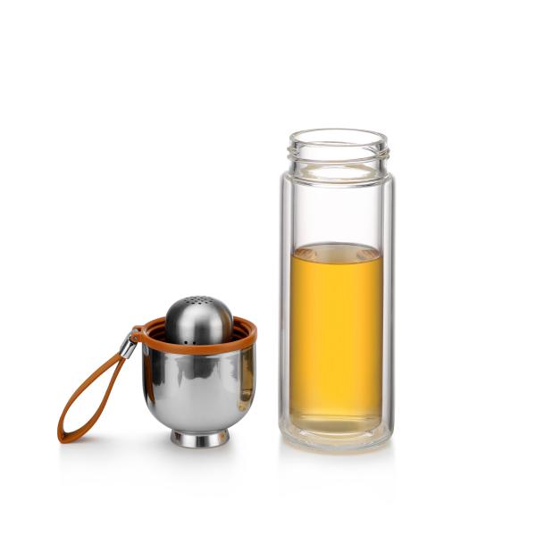 Food Grade Water Separating Loose Leaf Double Wall Glass Tea Infuser Custom