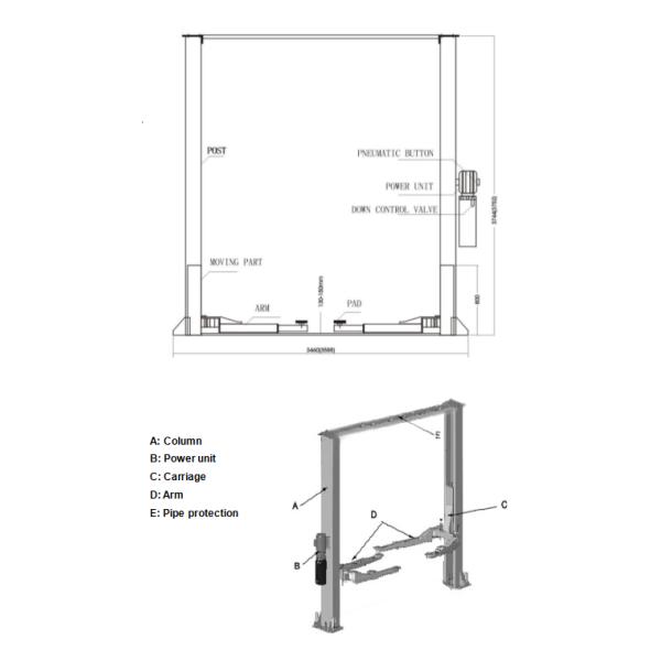 Top Selling Car Lifts 4000kg/1800mm Gantry Auto Lift Manual Lock Release Clear Floor 2 Post Car Lift
