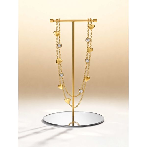 Waterproof Hypoallergenic 18K Gold PVD Plated Heart Bracelet with Adjustable Chain and Crystal Details