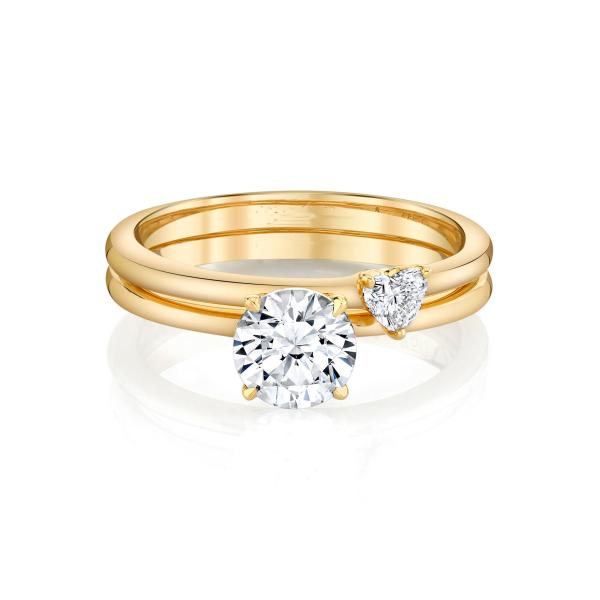Trendy Jewelry Yellow Solid Gold Moissanite Engagement Ring Set Heart Cut