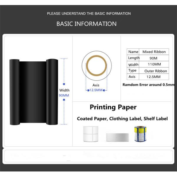 Wax Resin Black Thermal Transfer Ink Ribbon 110*300 for Label Printer