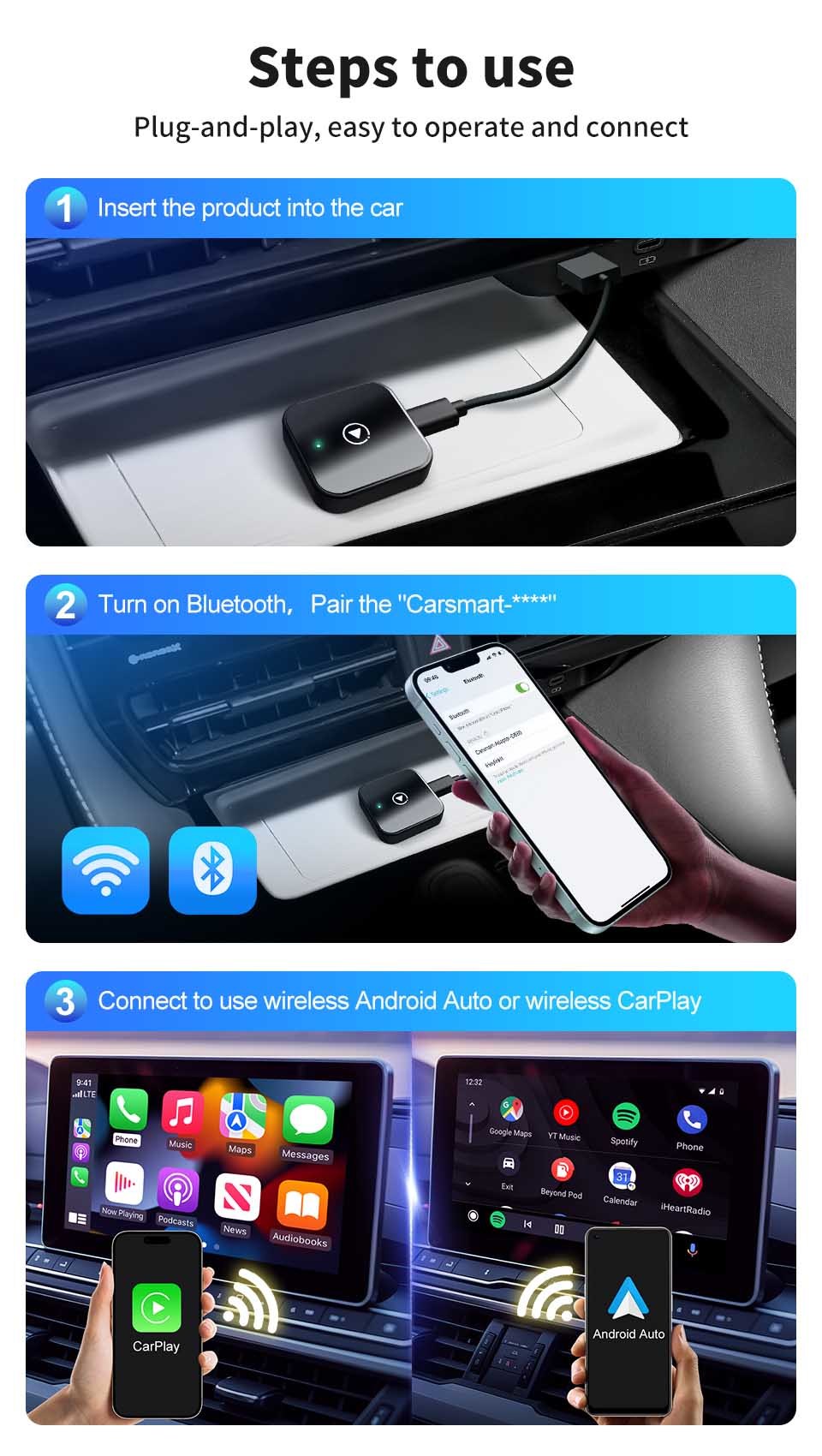 CP AA Carplay Wireless Android Auto Adapter For Audi A8 2017-2024