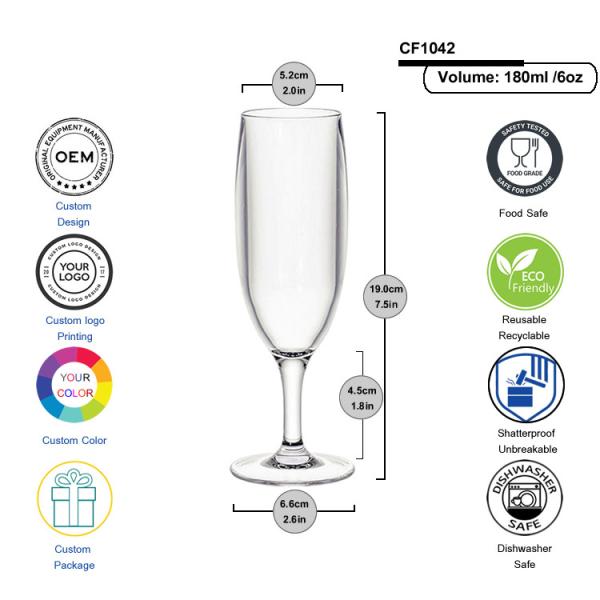 Dishwasher Safe Plastic Champagne Glasses Customized Color Unbreakable Champagne Flutes